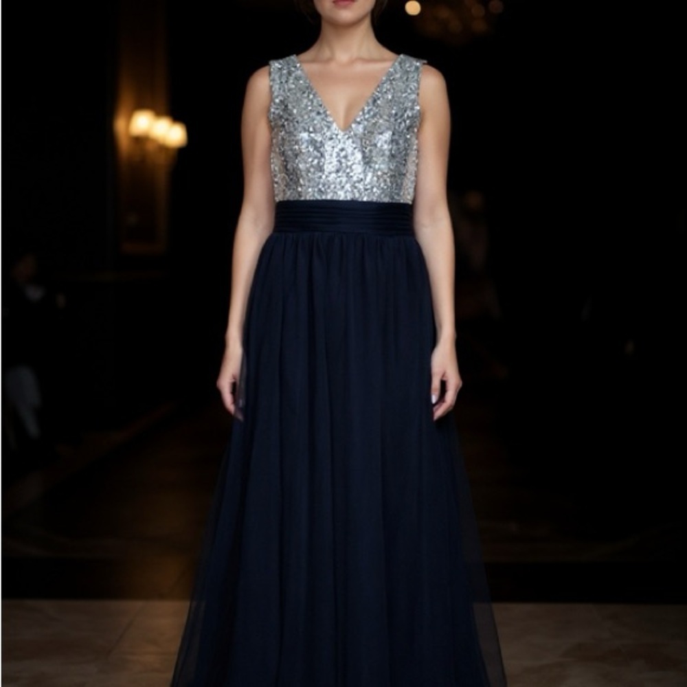 Glamorous Silver and Black Prom Dress